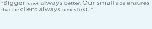 Bigger is not always better. Our small size ensures that the client always comes first.